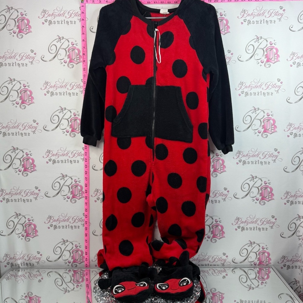 Onsie ladybug 🐞 zip up soft fleece Red & Black Ladybug One-Piece Pajama